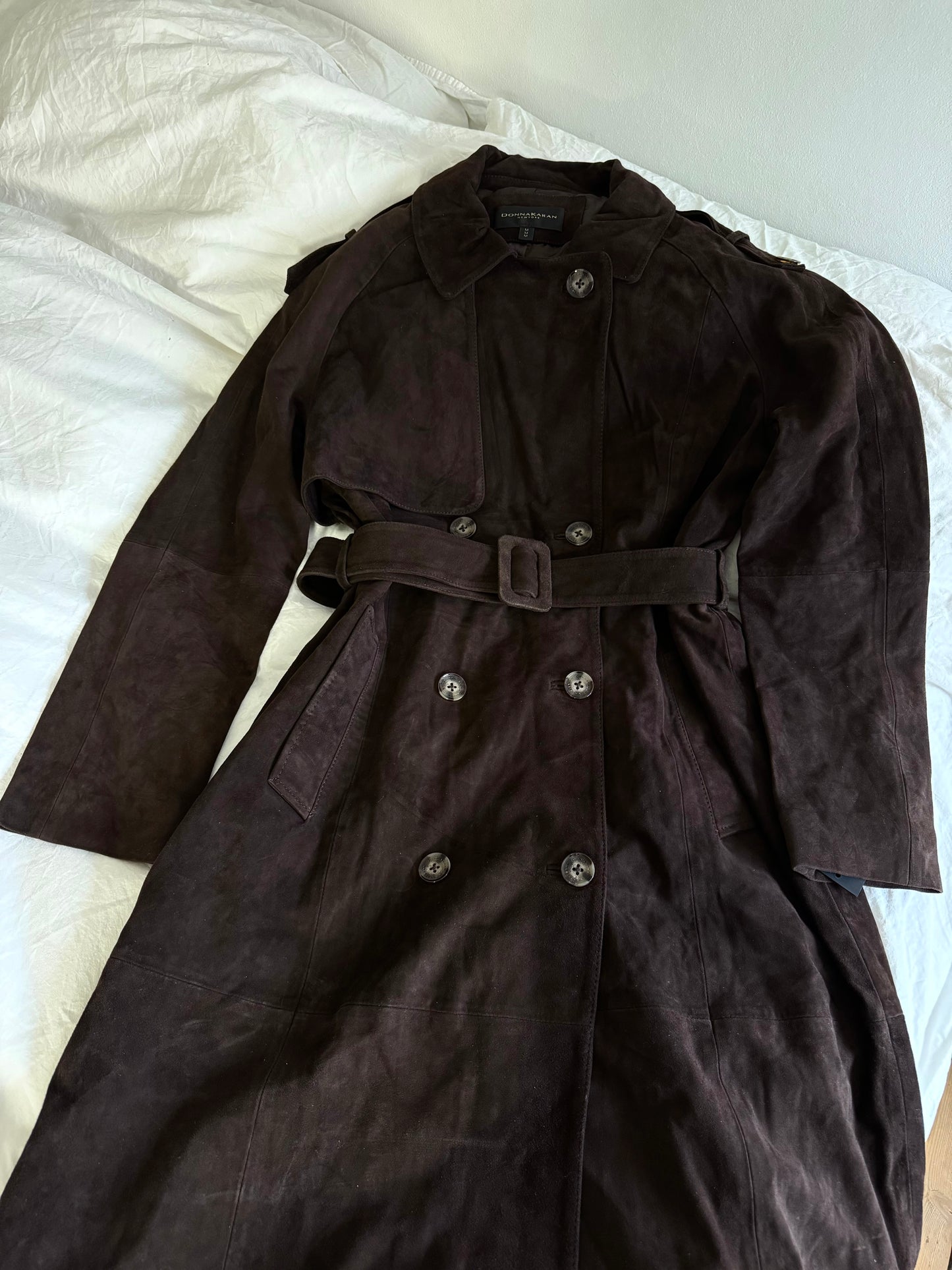 Donna Karan Suede Trenchcoat in Brown