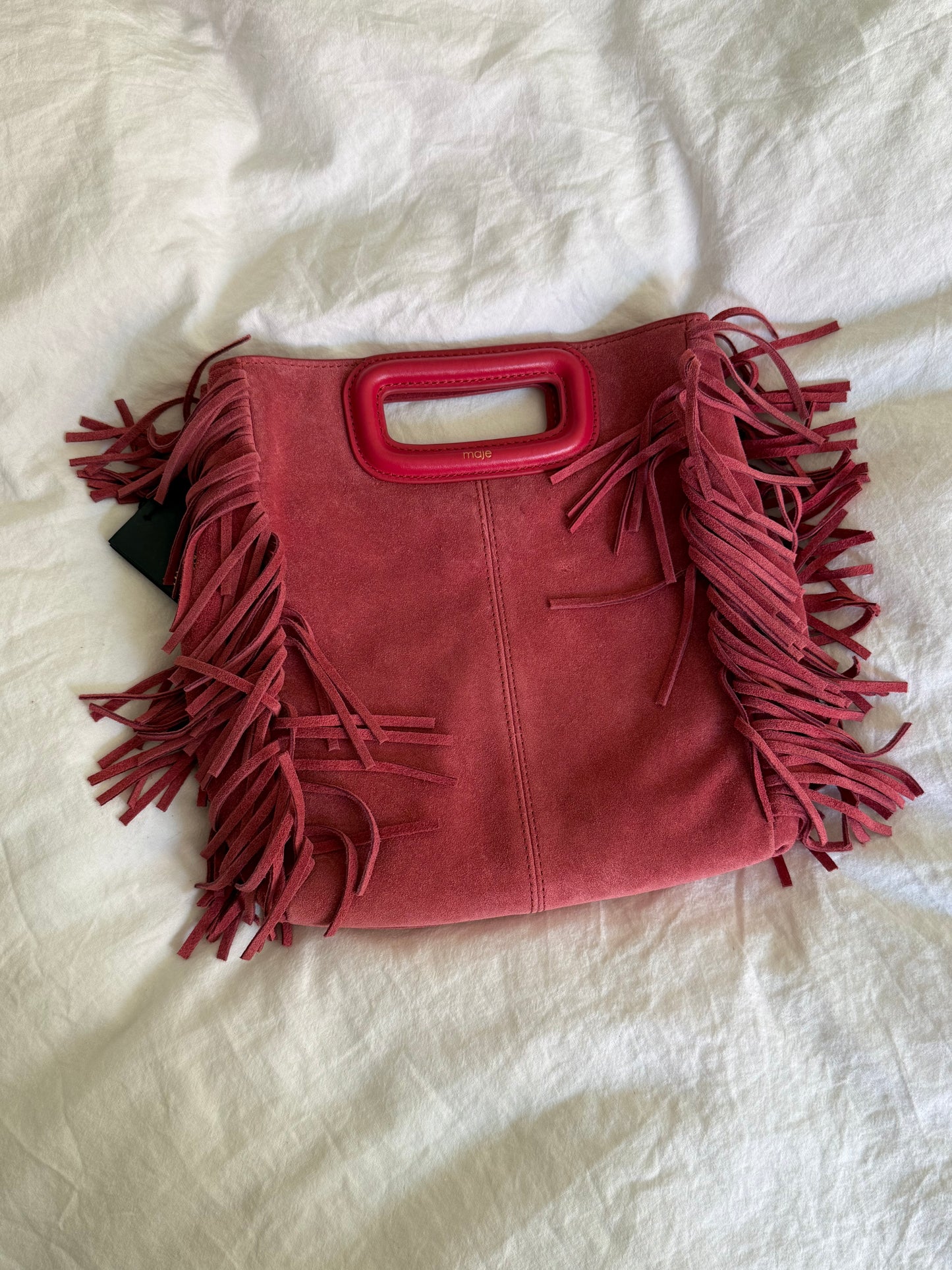 Maje Pink Suede Fringe Tote Bag