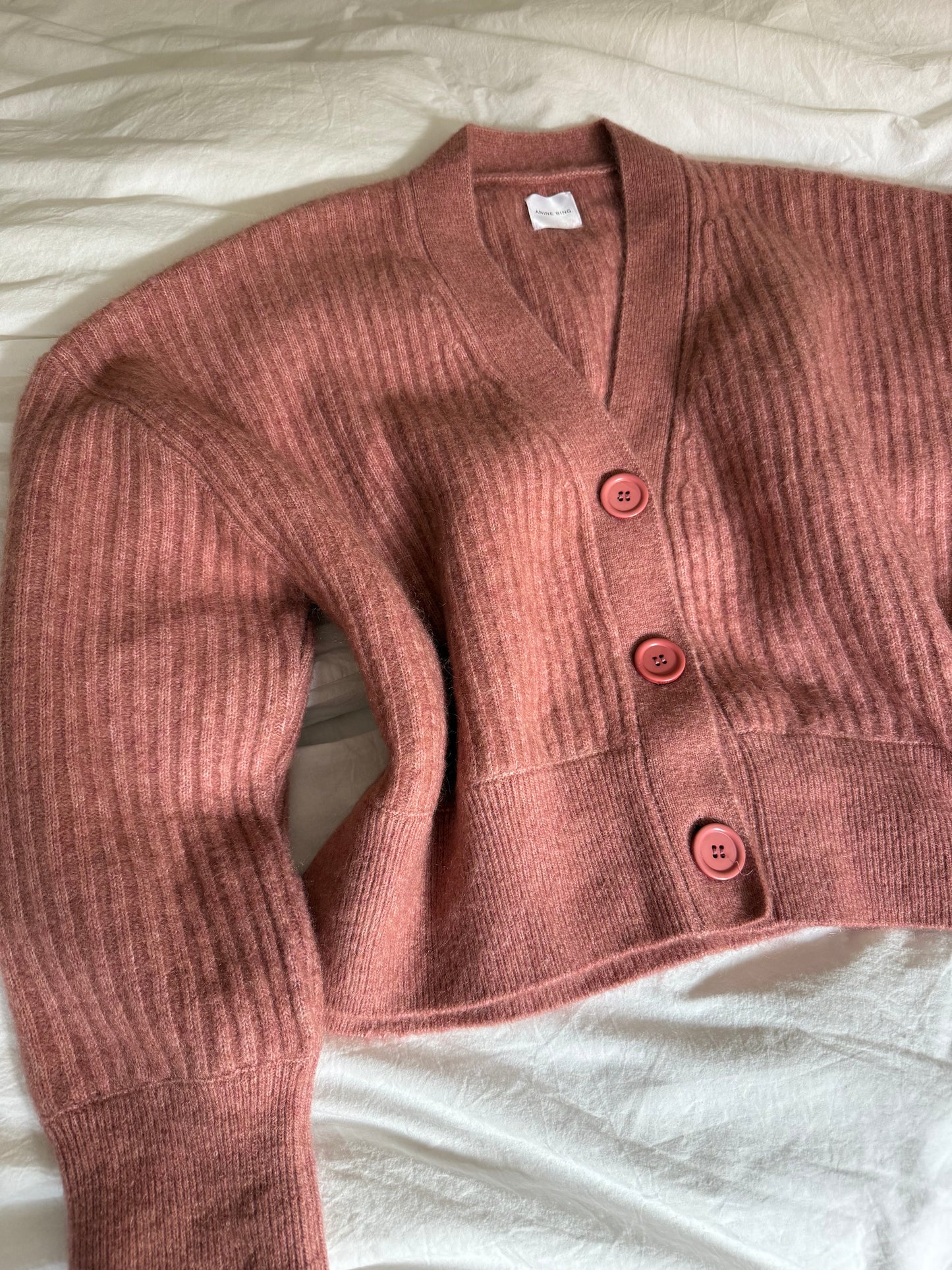 Anine Bing Pink Mohair Blend Cardigan