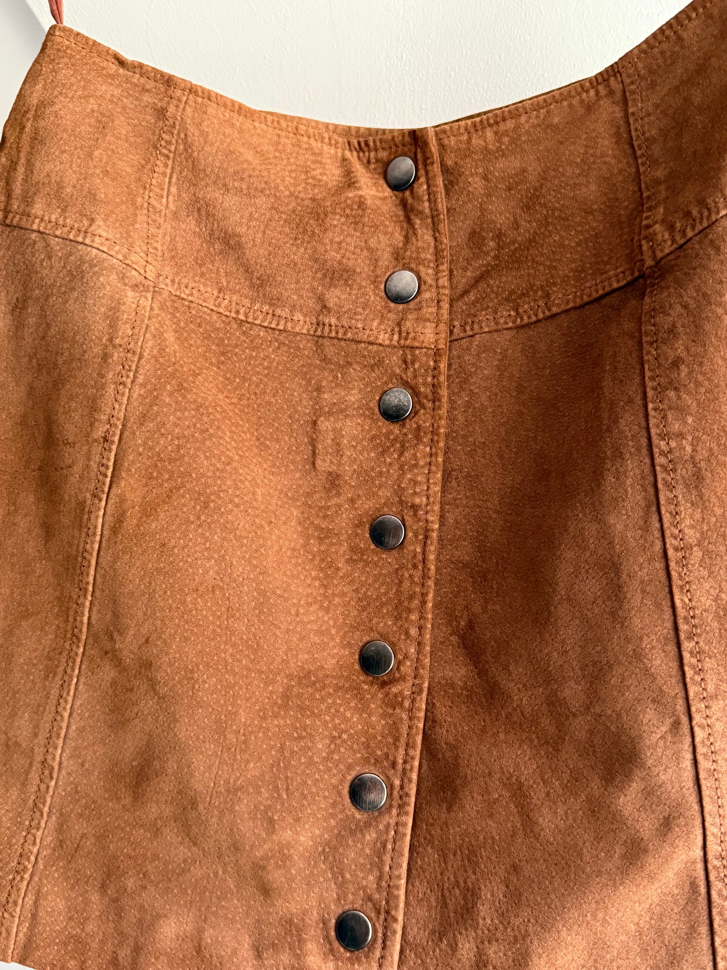 Vintage RIVET Brown Suede Button-Front Mini Skirt