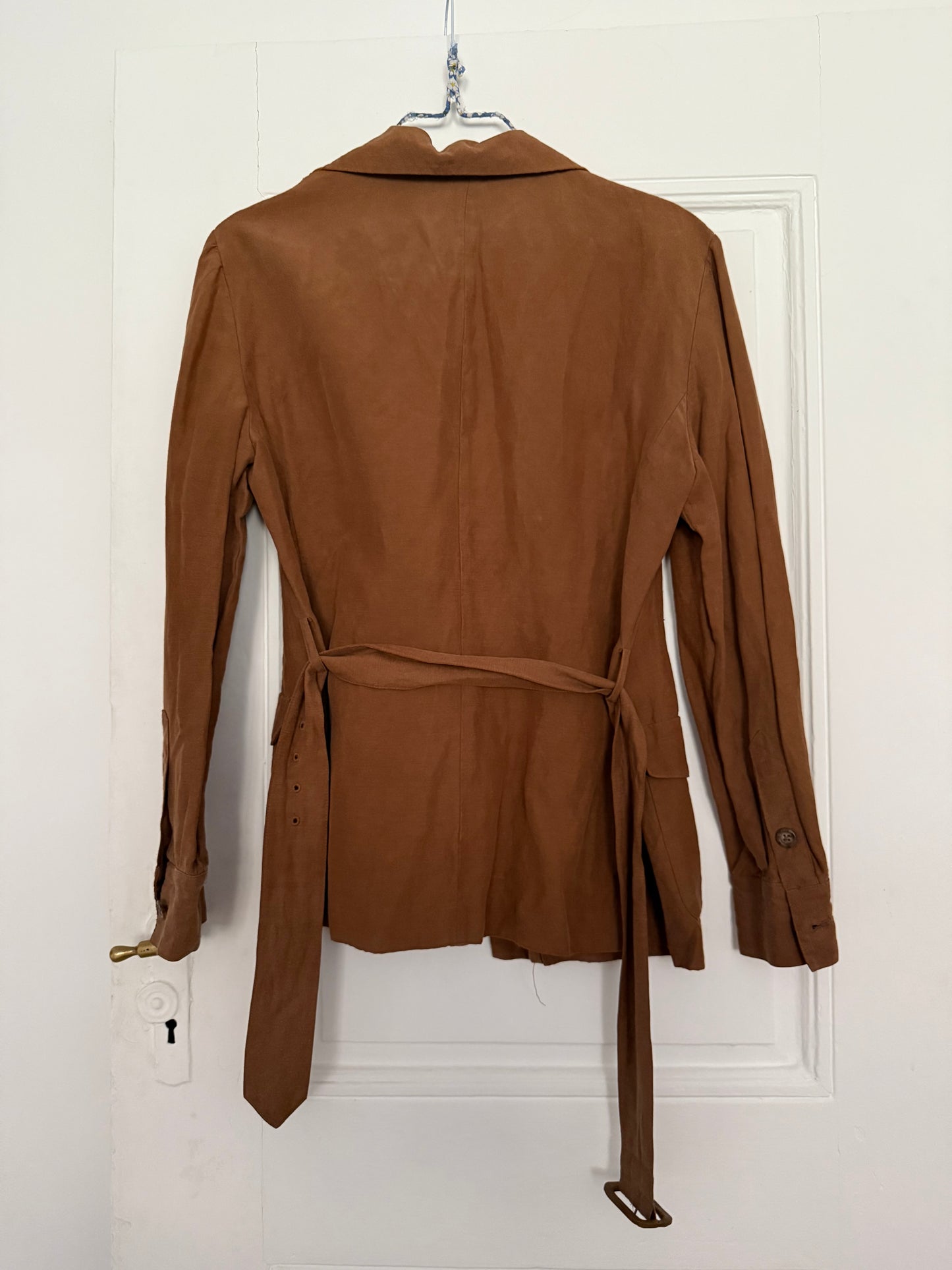 Vintage Ralph Lauren Cinnamon Silk and Linen Blazer and Wide Leg Trousers Set