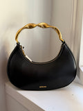Simkhai Black Leather Handbag with Gold-Finish Hardware