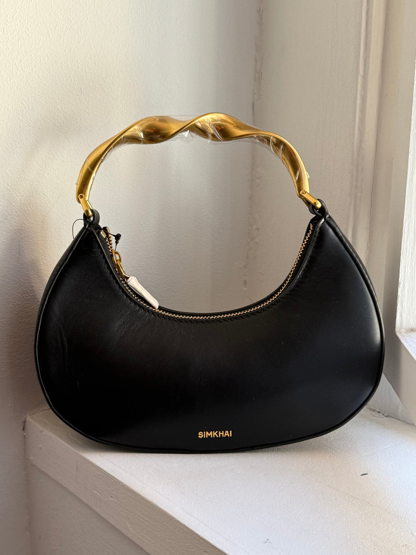 Simkhai Black Leather Handbag with Gold-Finish Hardware