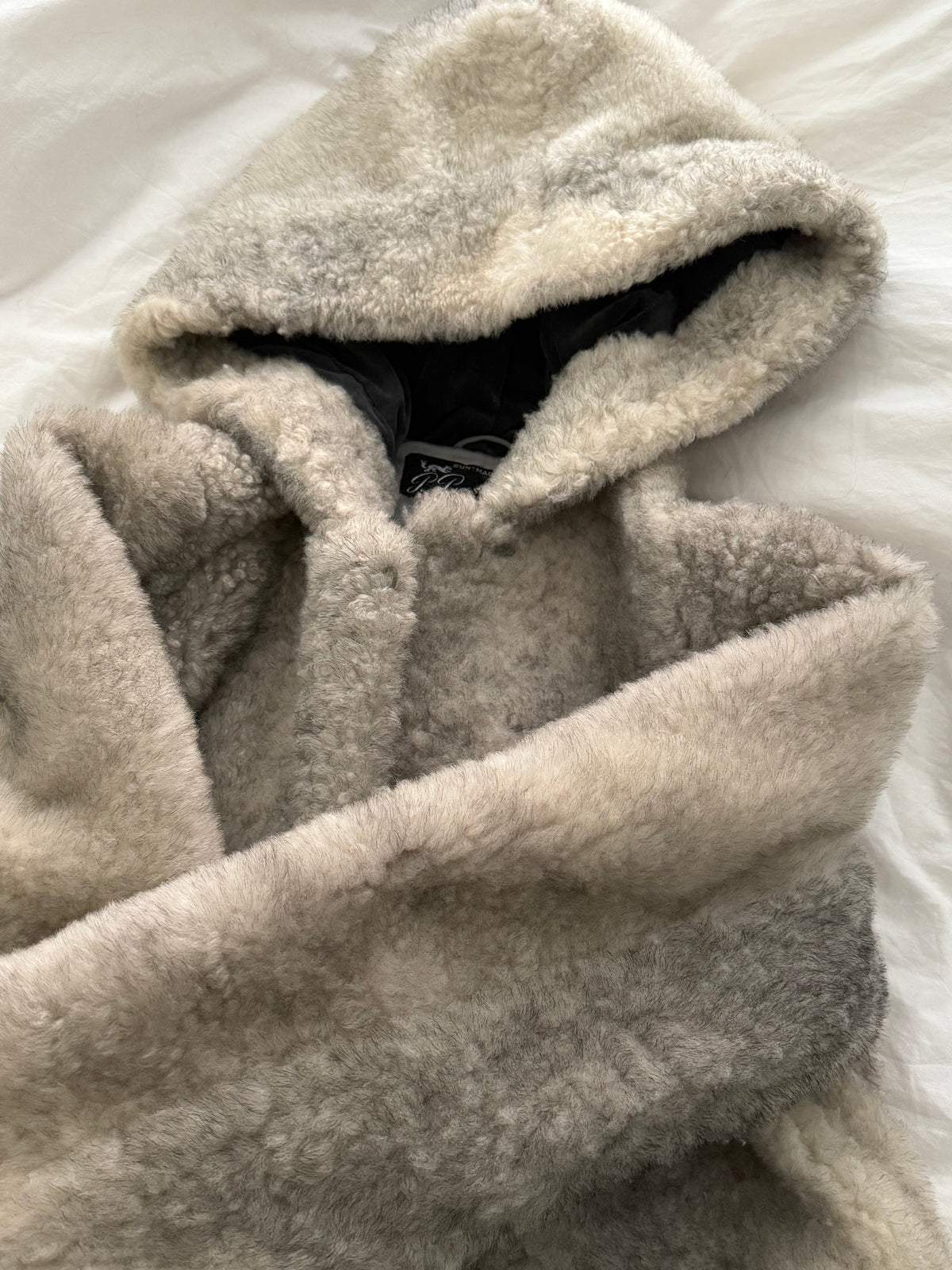 Vintage P. Præst & Søn Grey Shearling Hooded Long Coat