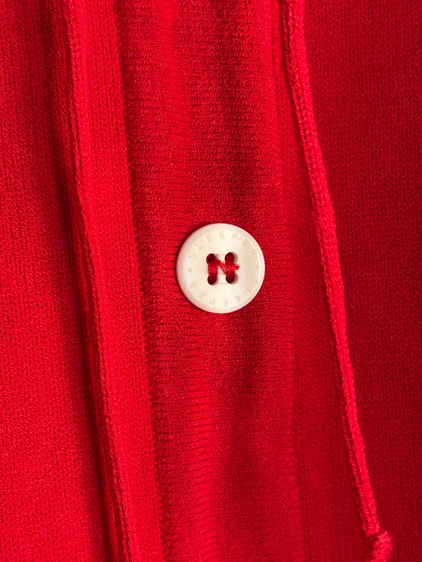 Sleeper Red Knit Cardigan with Lace Collar