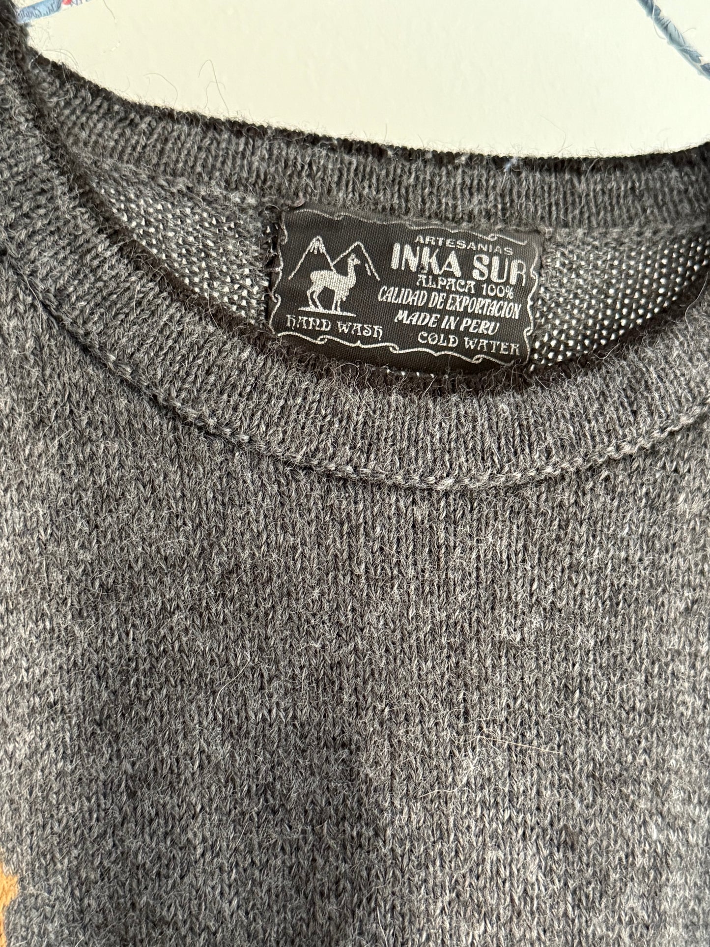 Vintage Alpaca Peru Sweater with Church Pattern