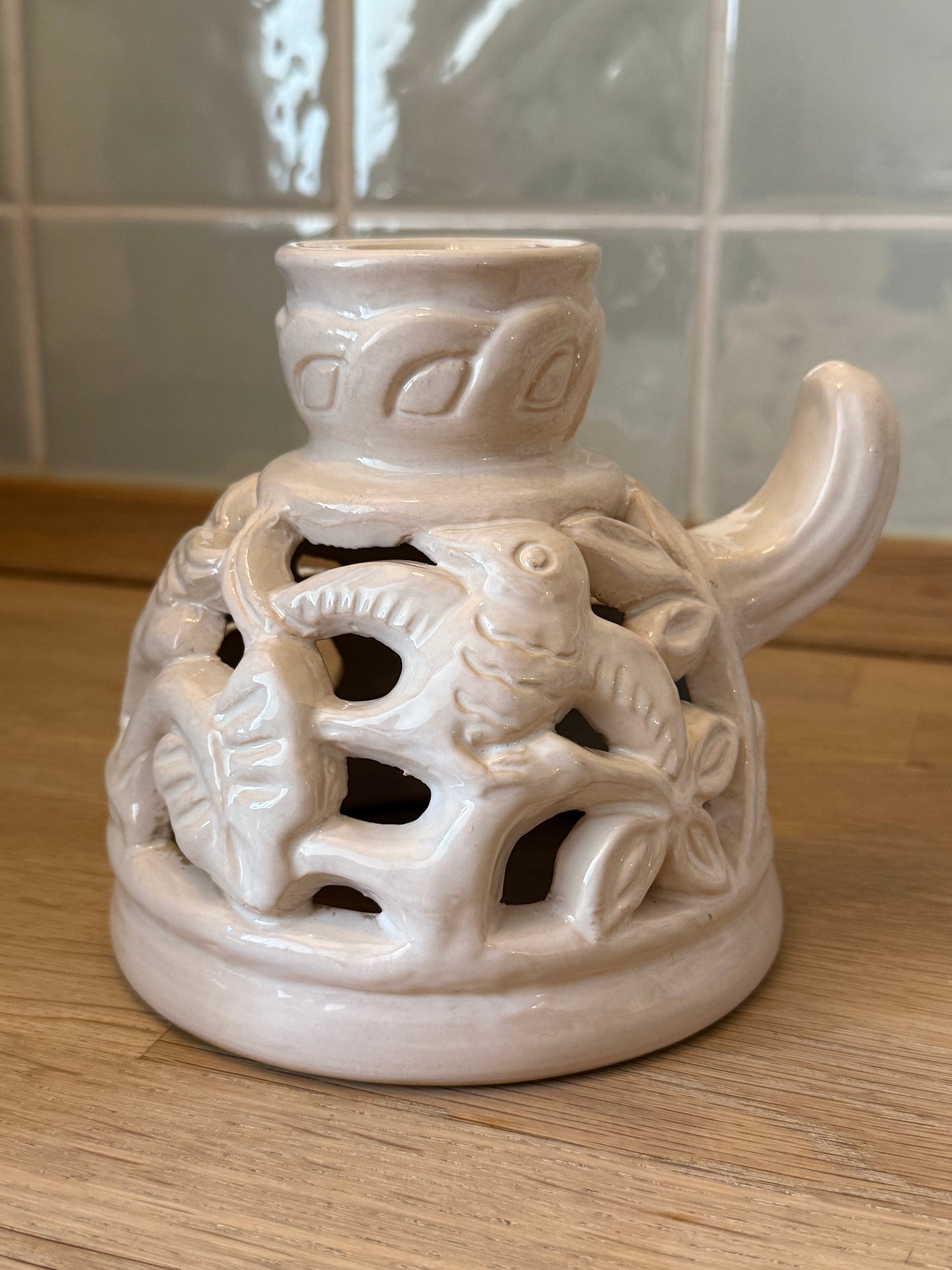 Vintage L. Hjorts Ceramic Set with Bowl and Candle Holder c. 1960s