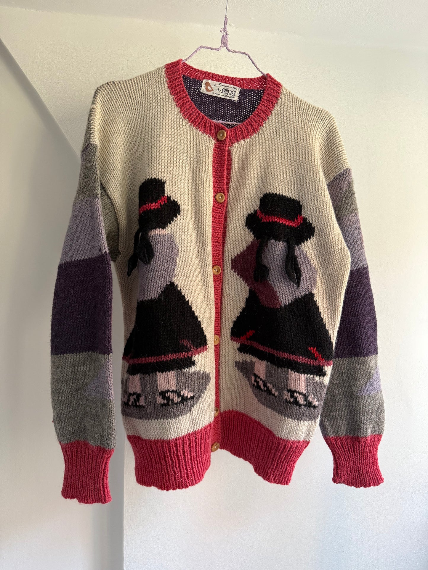 Vintage Peruvian Cardigan with Figure Pattern
