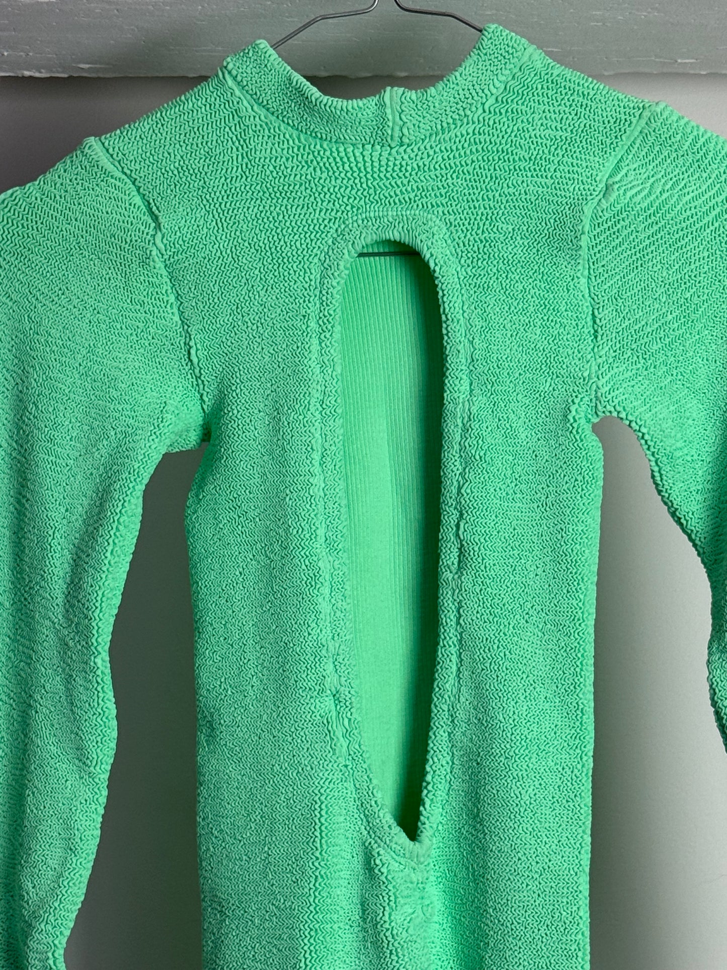 Hunza G Lime Green Crinkle Mini Dress With Open Back