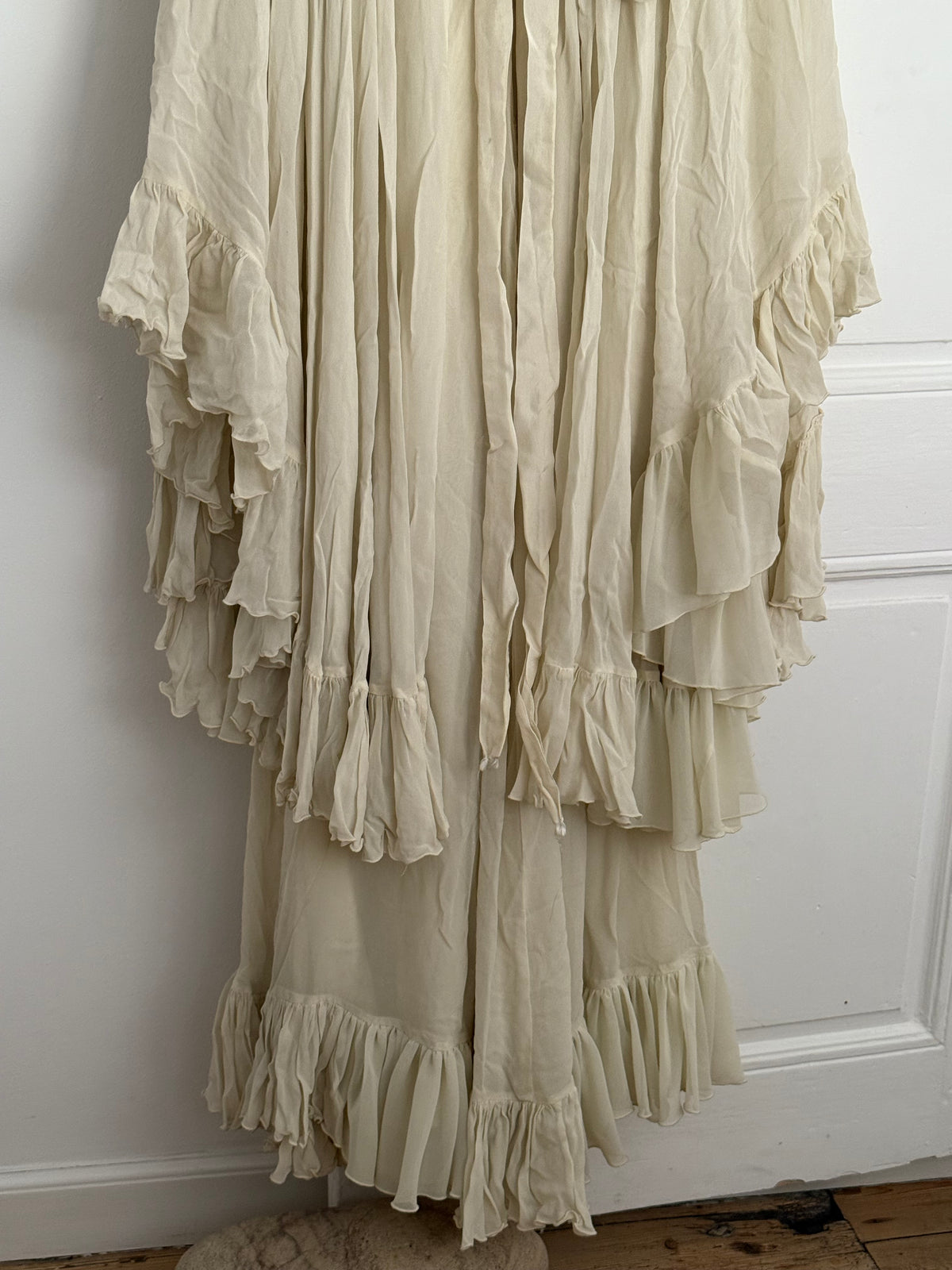 Vintage Ivory Chiffon Angel Sleeve Maxi Dress