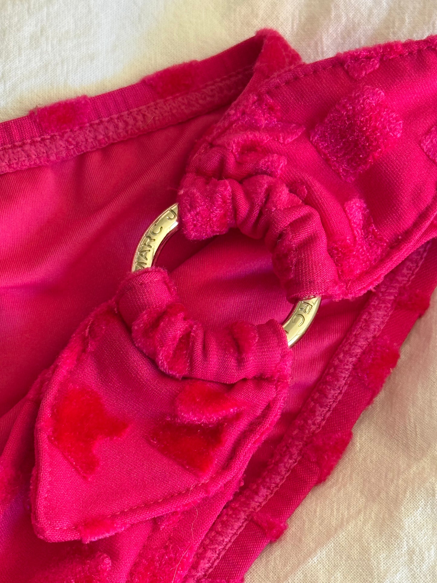 Vintage Marc by Marc Jacobs Hot Pink Velour Logo Bow Bikini Set