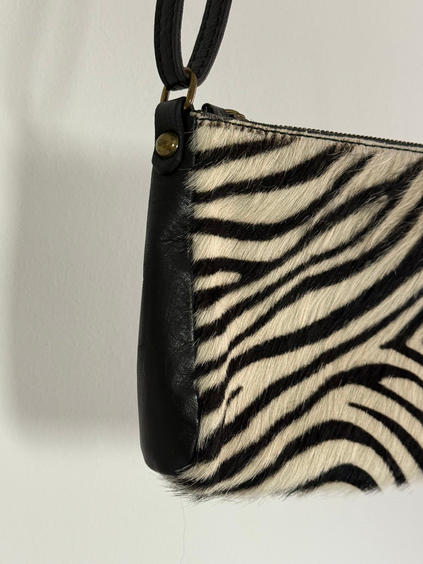 Vintage Rare Zebra Print Calf Hair Crossbody Bag