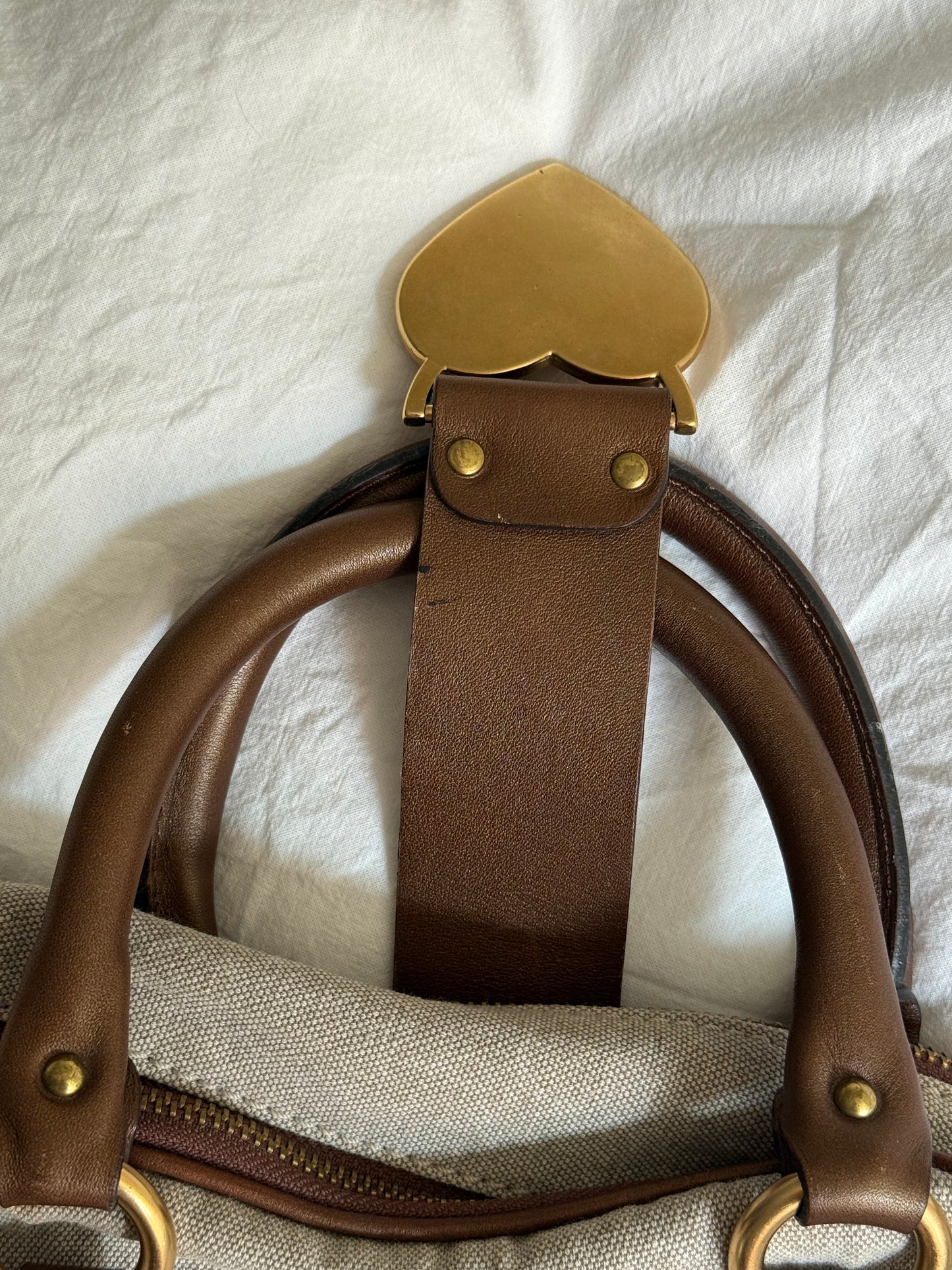Vintage Escada Sport Canvas and Leather Handbag with Heart Hardware