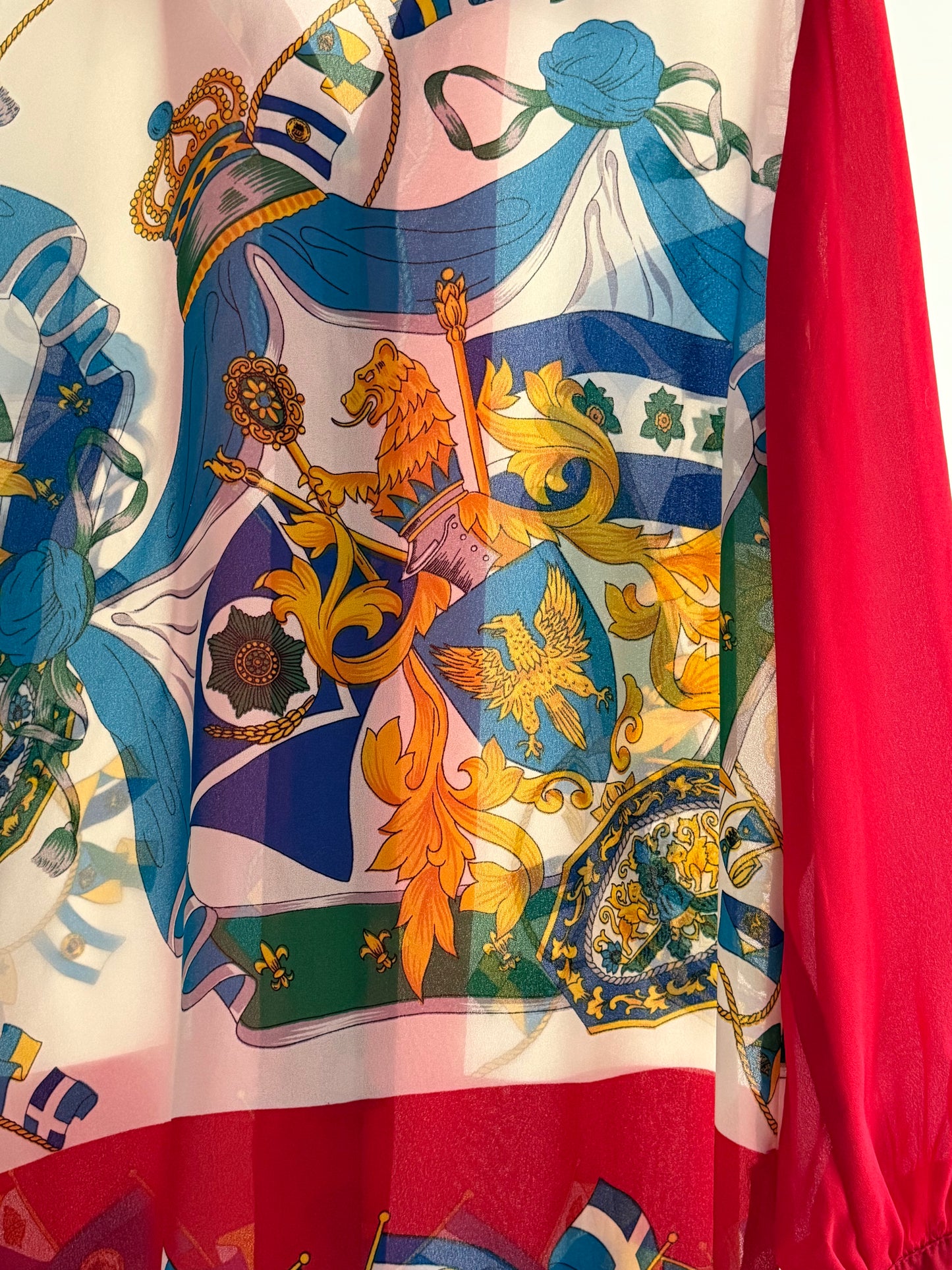 Vintage Flag Print Button Up Blouse