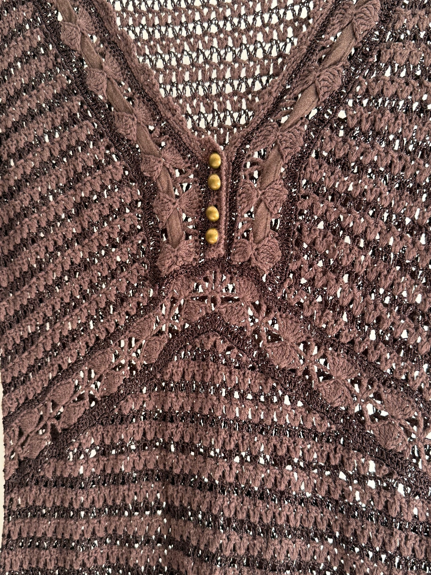 Vintage Karen Millen Brown Crochet Lace Knit Midi Dress