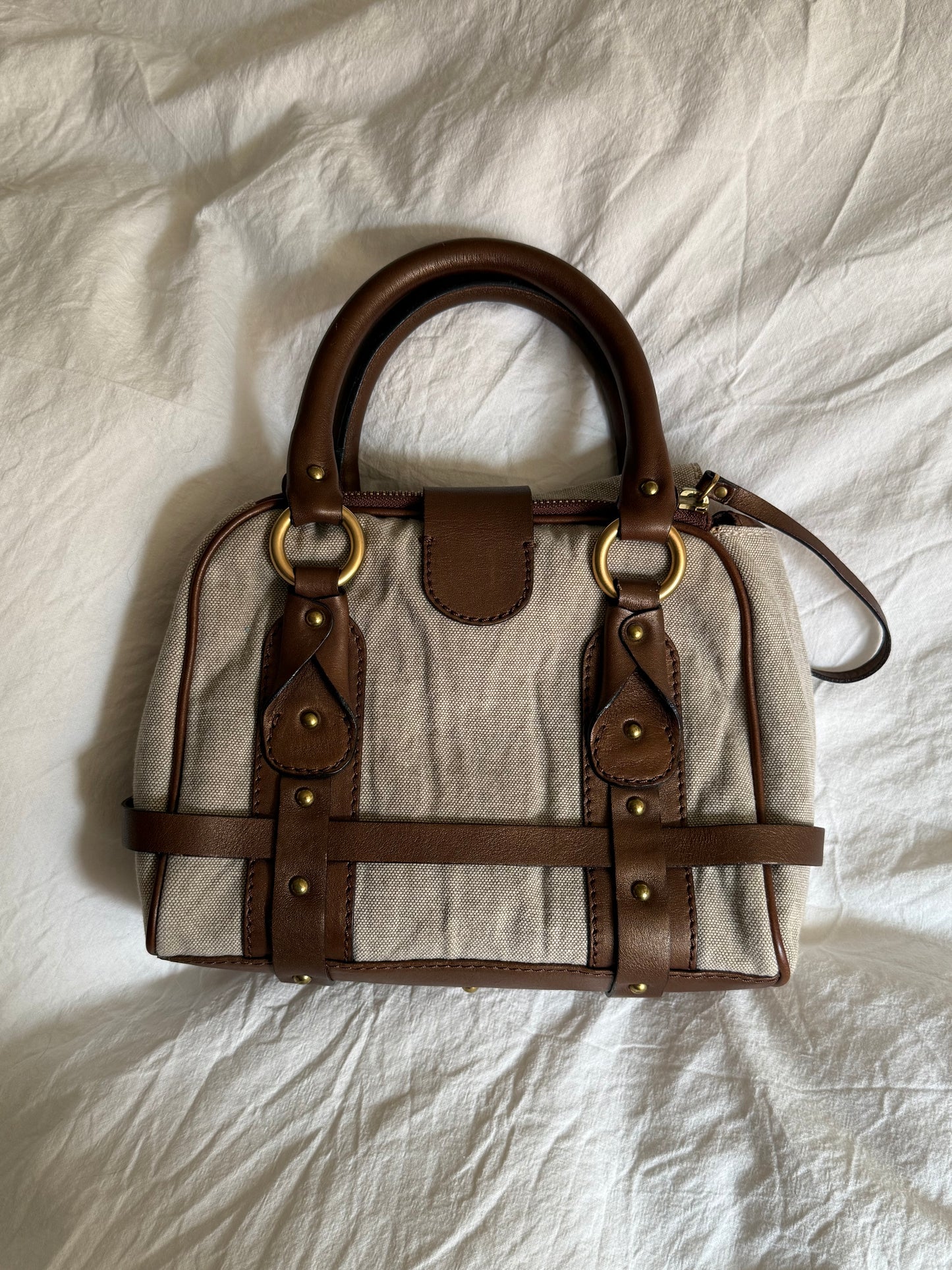 Vintage Escada Sport Canvas and Leather Handbag with Heart Hardware