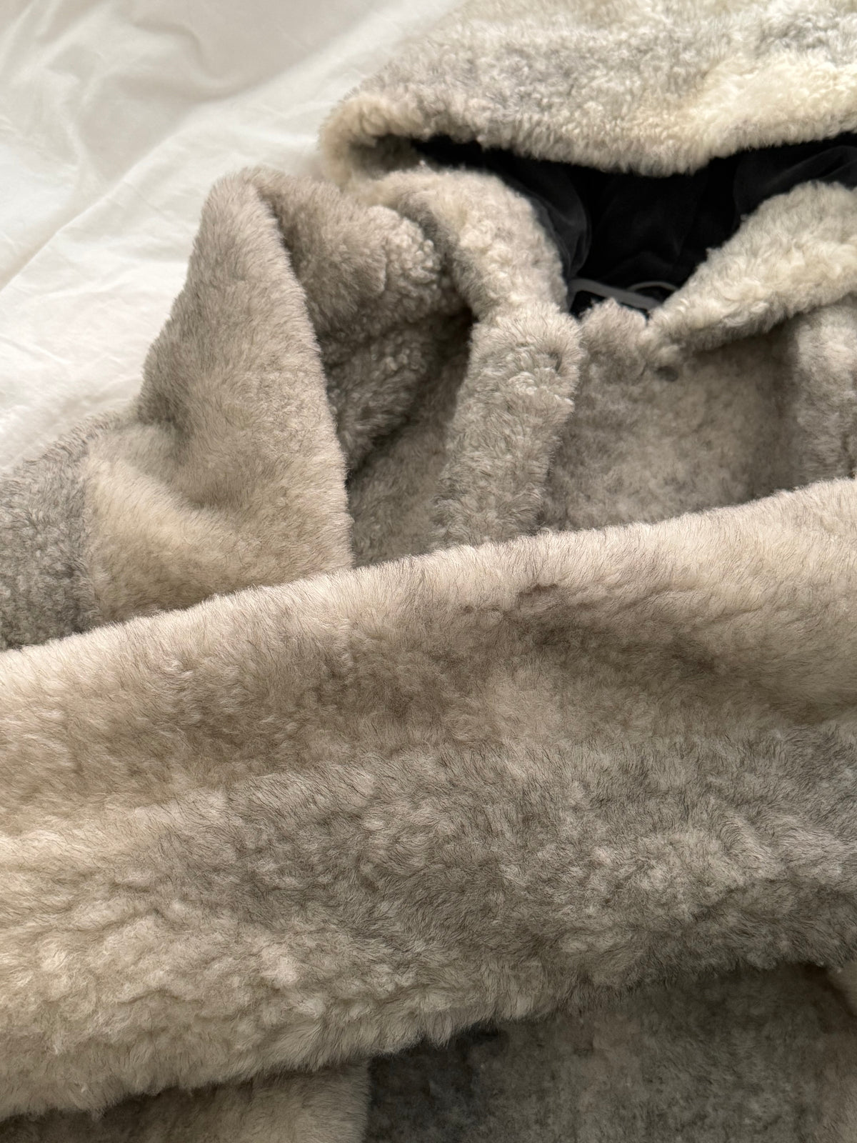 Vintage P. Præst & Søn Grey Shearling Hooded Long Coat
