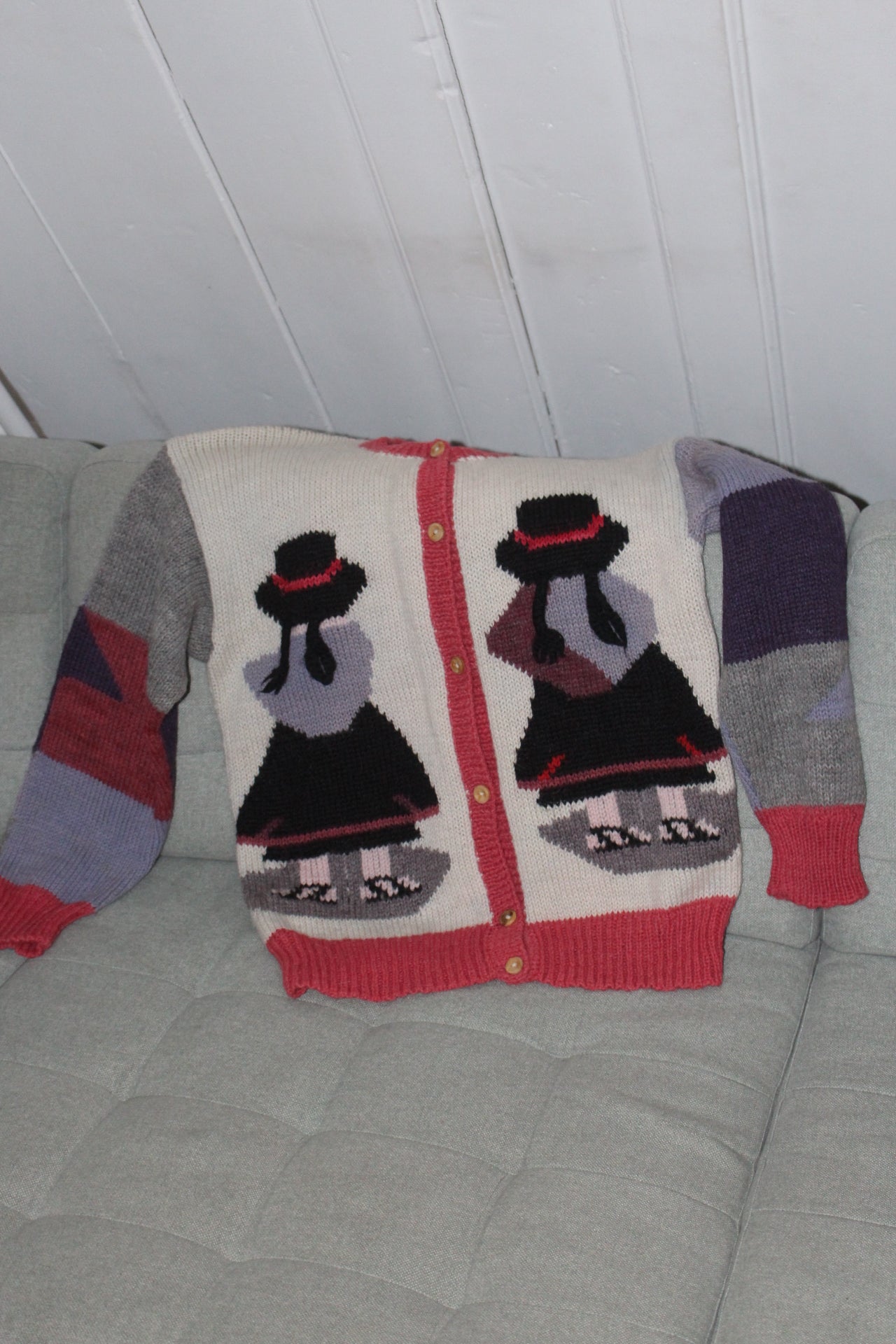 Vintage Peruvian Cardigan with Figure Pattern