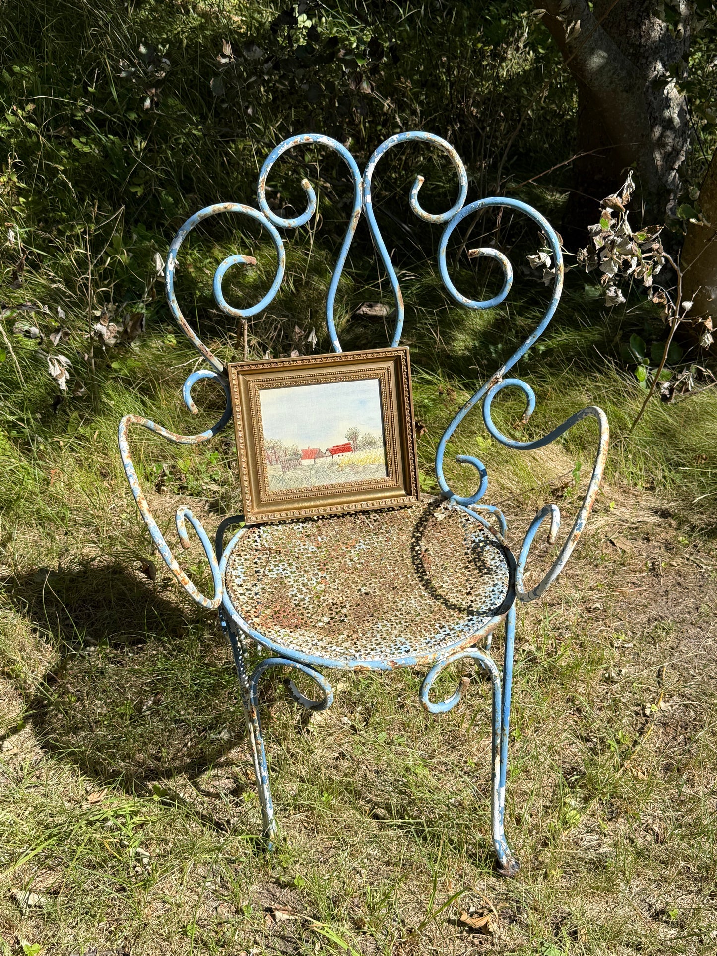 Vintage Framed Hand Embroidered Countryside Landscape