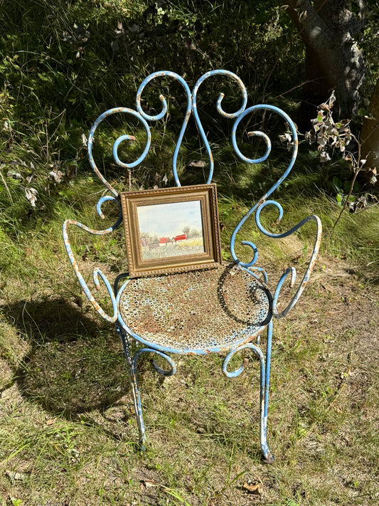 Vintage Framed Hand Embroidered Countryside Landscape