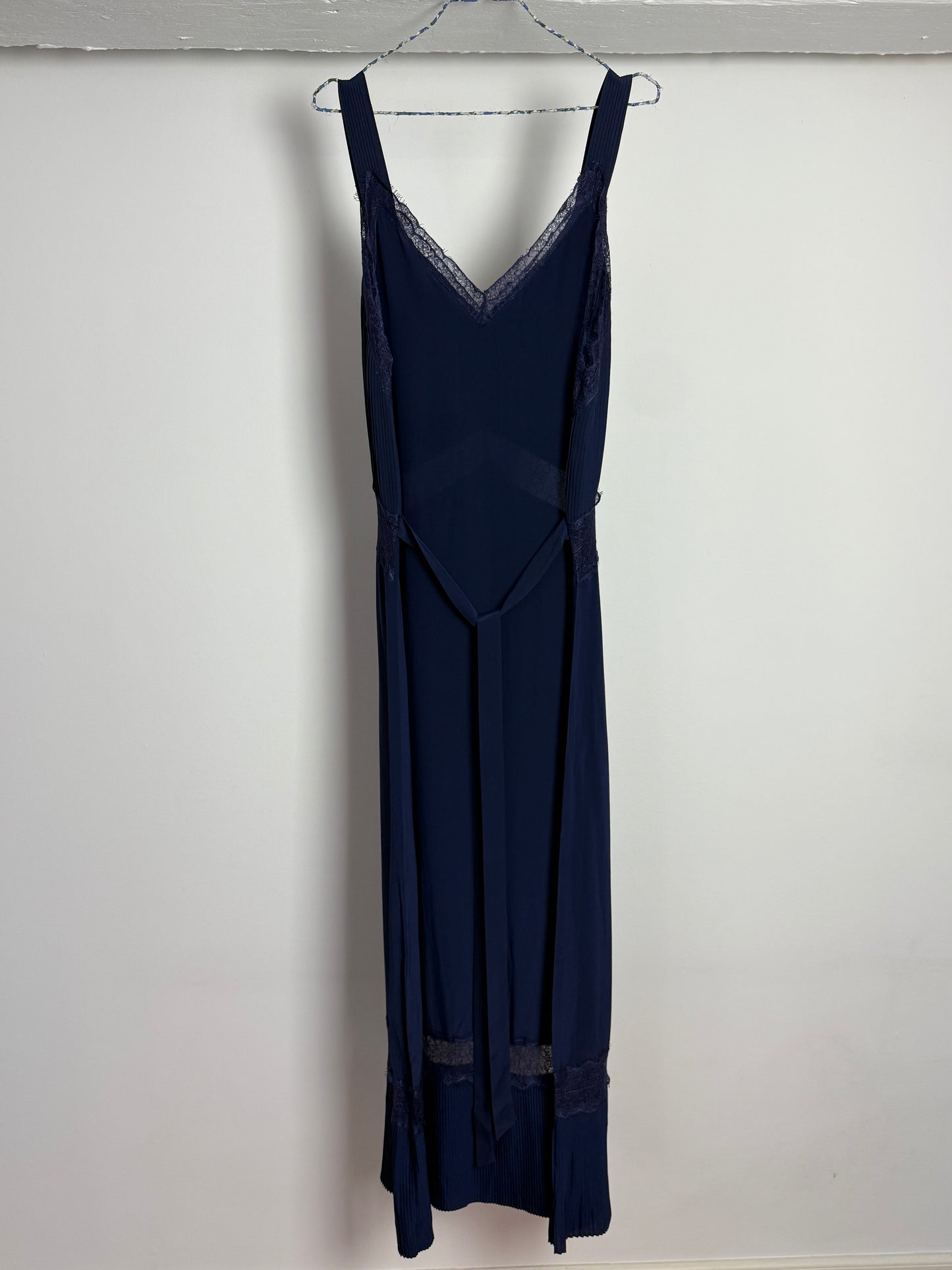 Sleeping with Jacques Midnight Blue Maxi Dress with Waistband and Lace Details