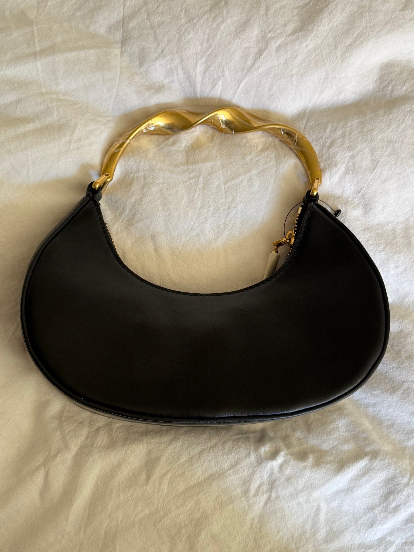 Simkhai Black Leather Handbag with Gold-Finish Hardware