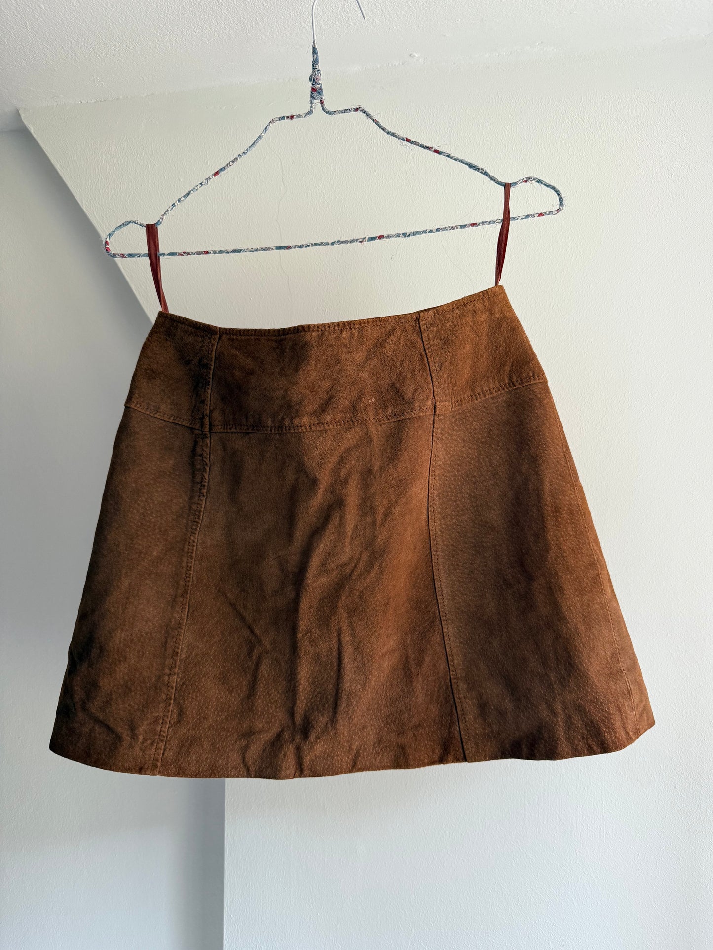 Vintage RIVET Brown Suede Button-Front Mini Skirt