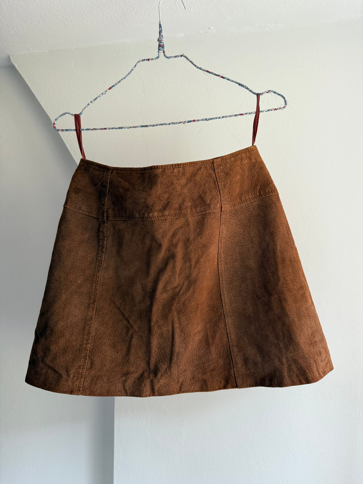 Vintage RIVET Brown Suede Button-Front Mini Skirt