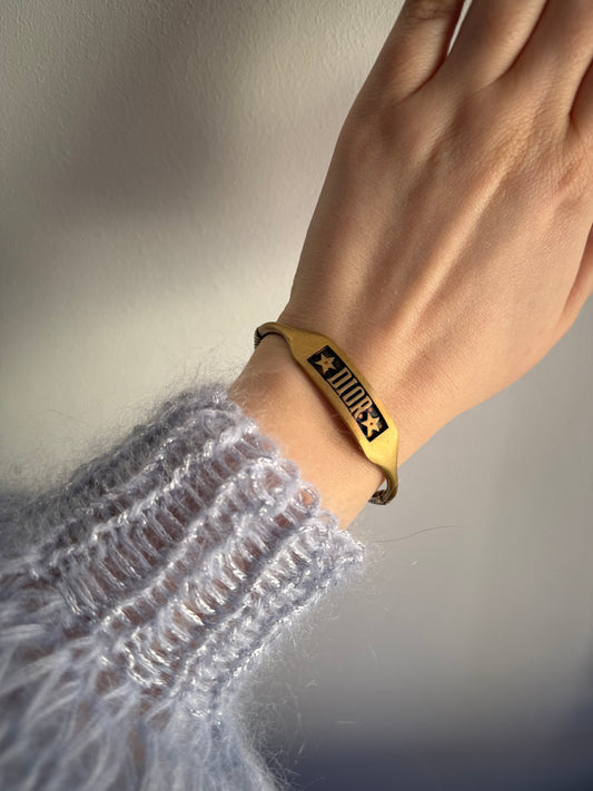 Dior Logo Cuff Bracelet With Star Detail in Antique Gold-Finish Metal