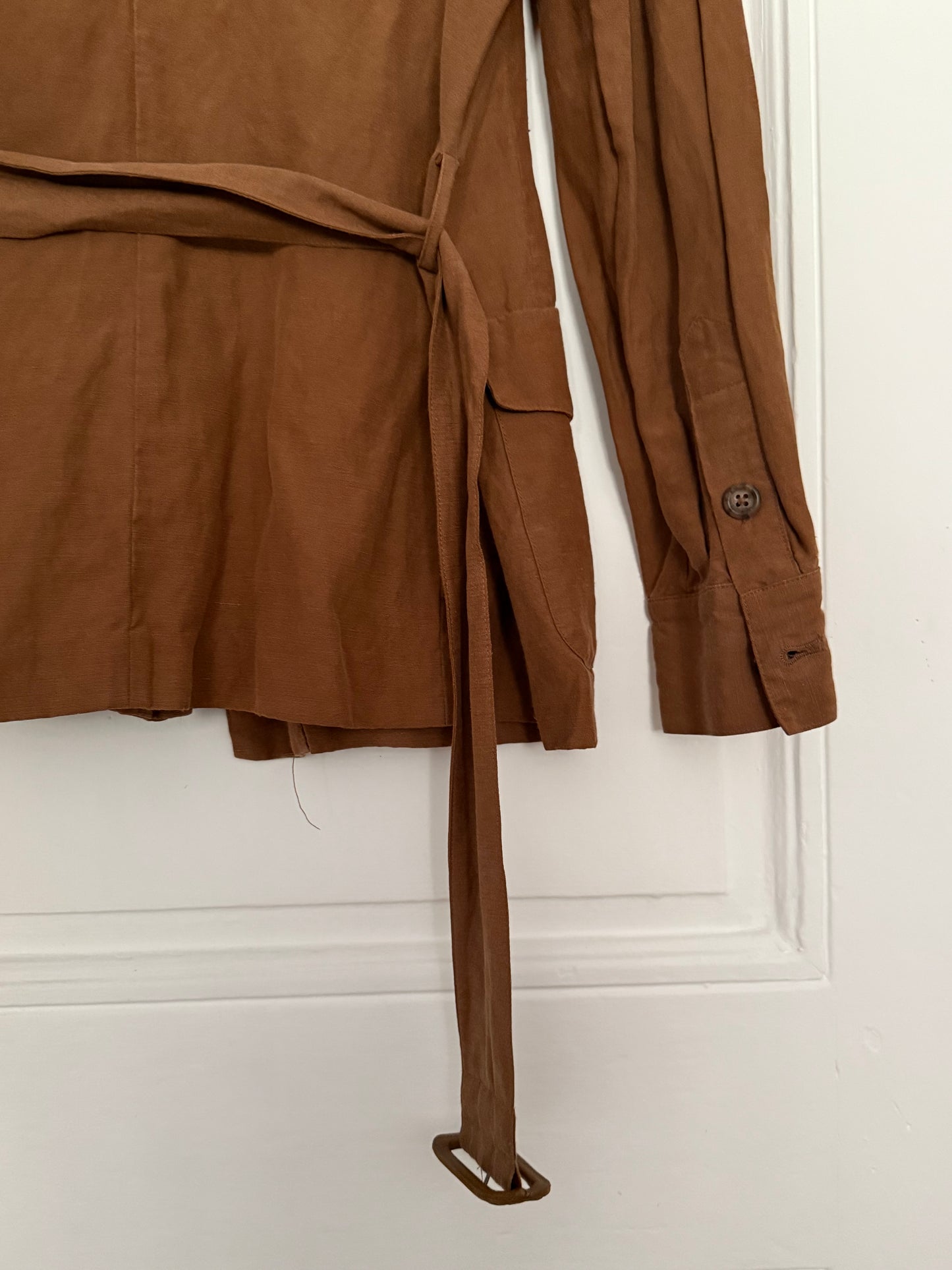 Vintage Ralph Lauren Cinnamon Silk and Linen Blazer and Wide Leg Trousers Set