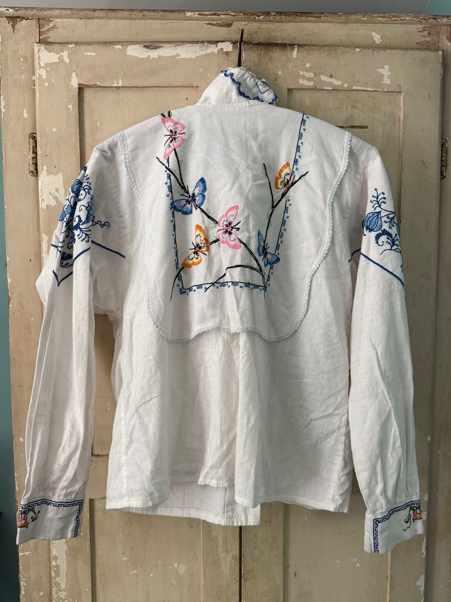 Vintage Embroidered High Neck Butterfly Blouse