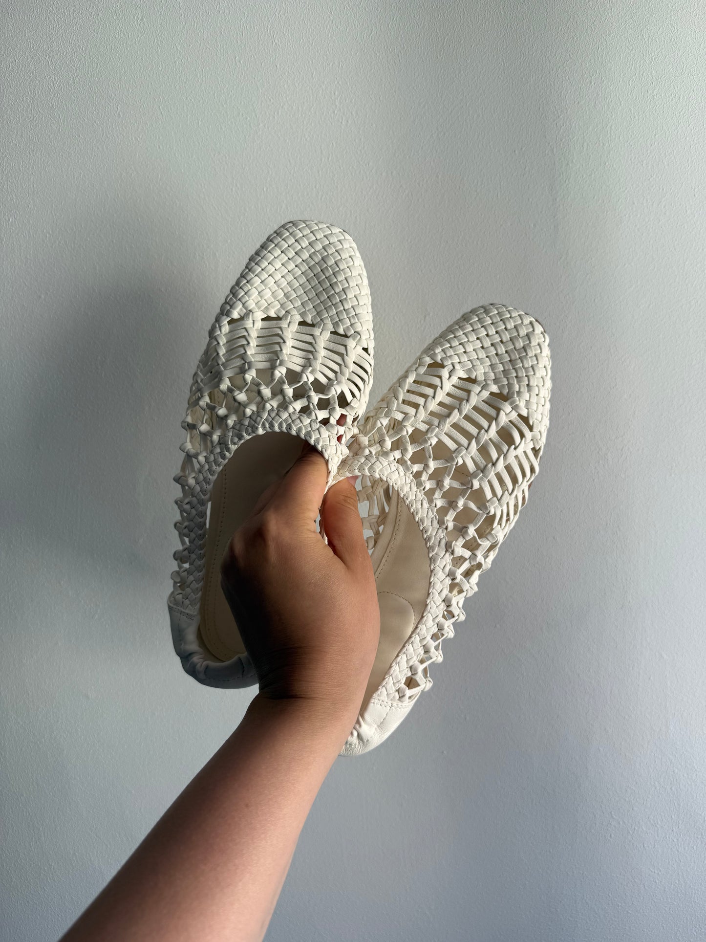 SIMKHAI White Woven Leather Ballet Flats