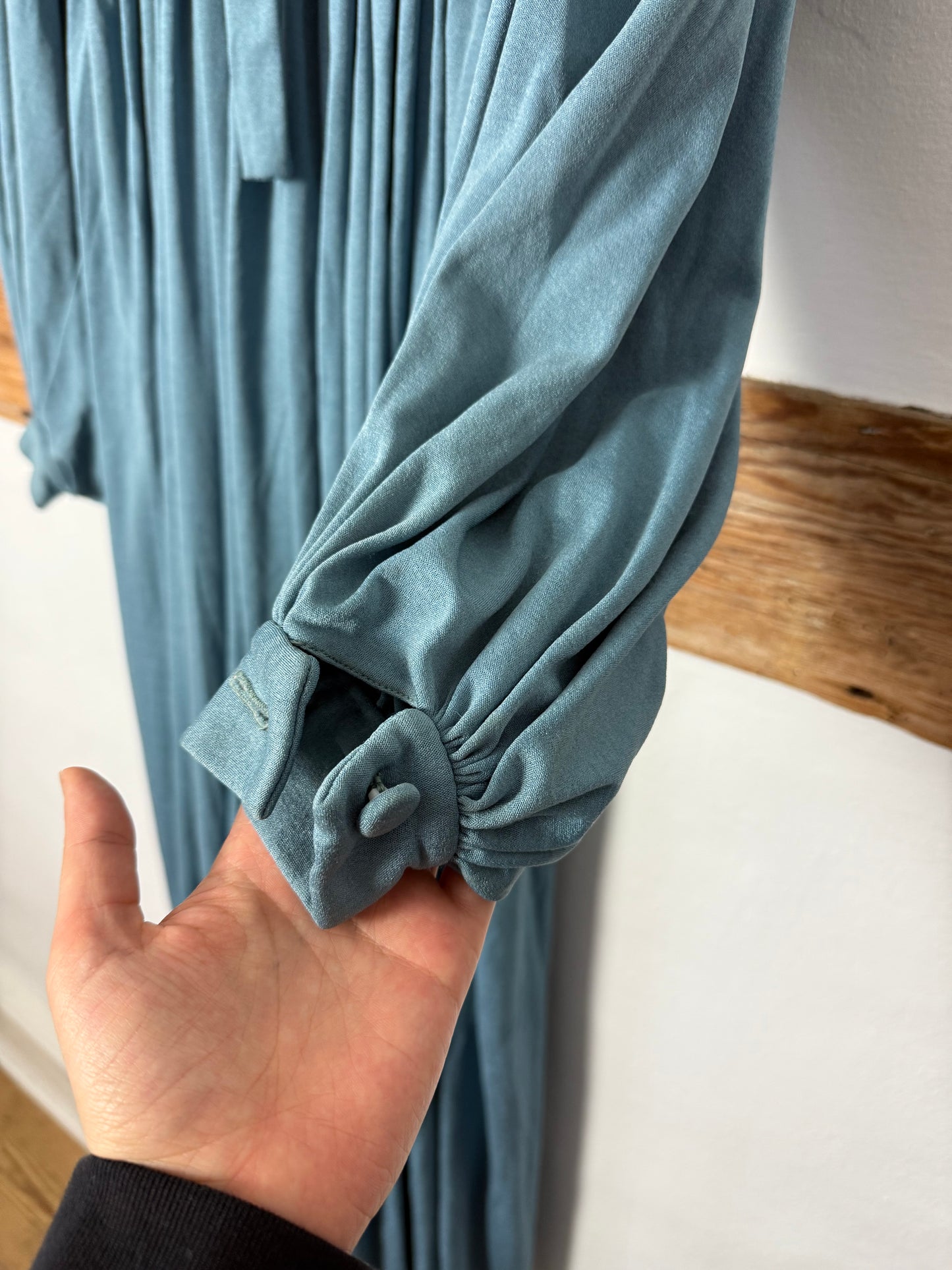 Vintage Rare Jean Varon Sky Blue Maxi Dress with Appliqué Details