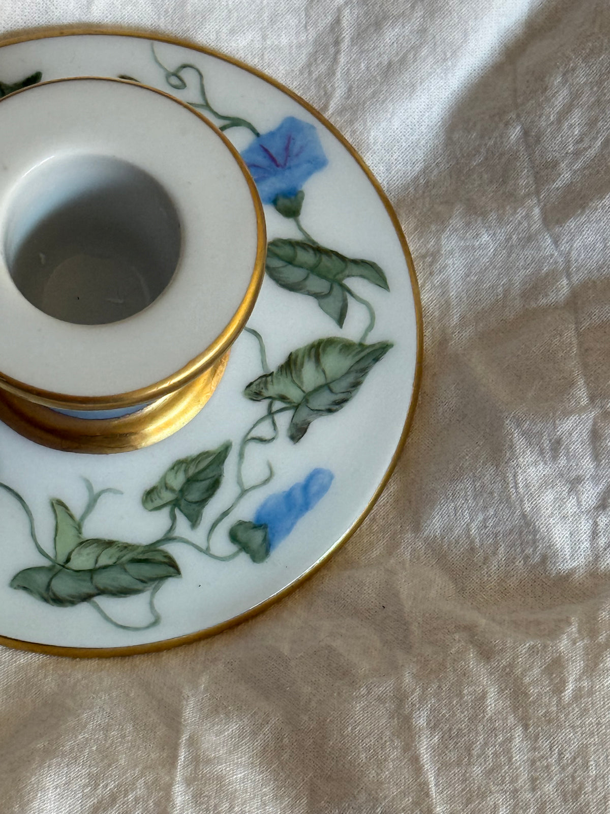 Vintage 1934 Hand Painted Floral Porcelain Candle Holder