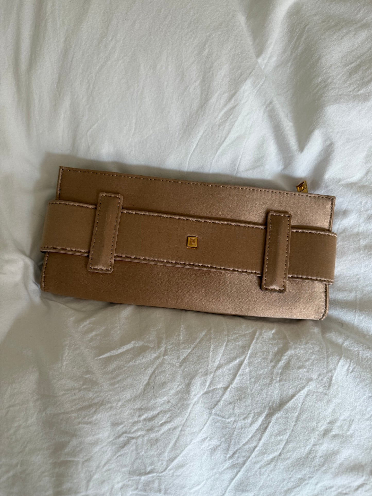 Balmain Rare Belt Clutch in Champagne with Gold Buckle