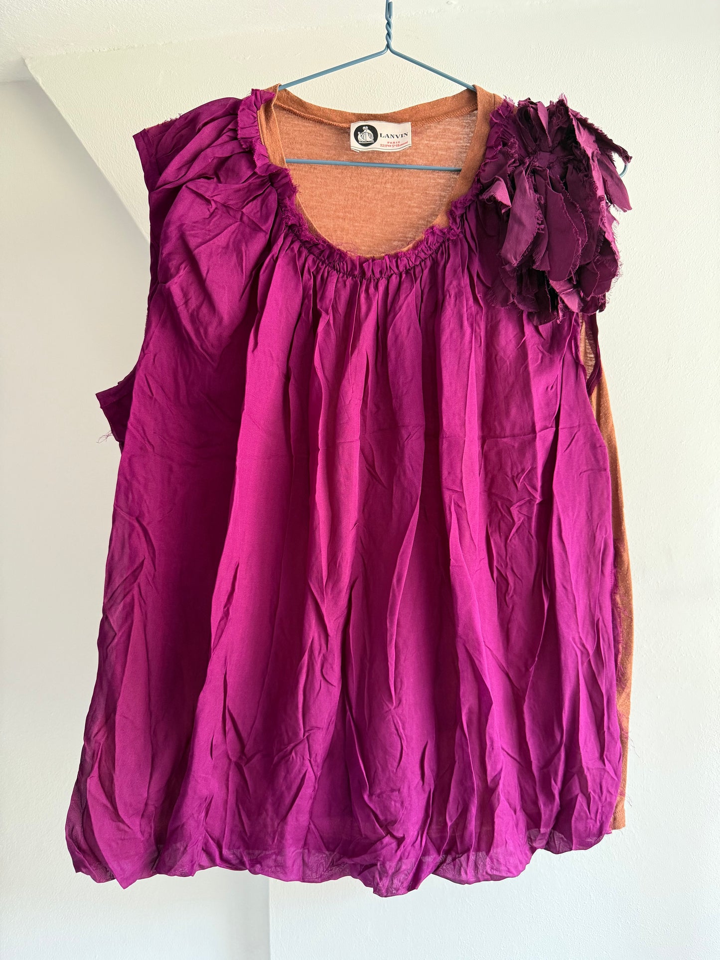 Vintage Lanvin Paris Silk Floral Shoulder Top
