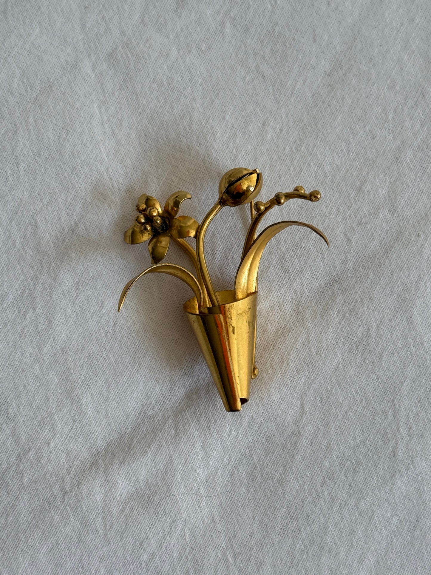 Vintage Gold-Tone Floral Bouquet Brooch