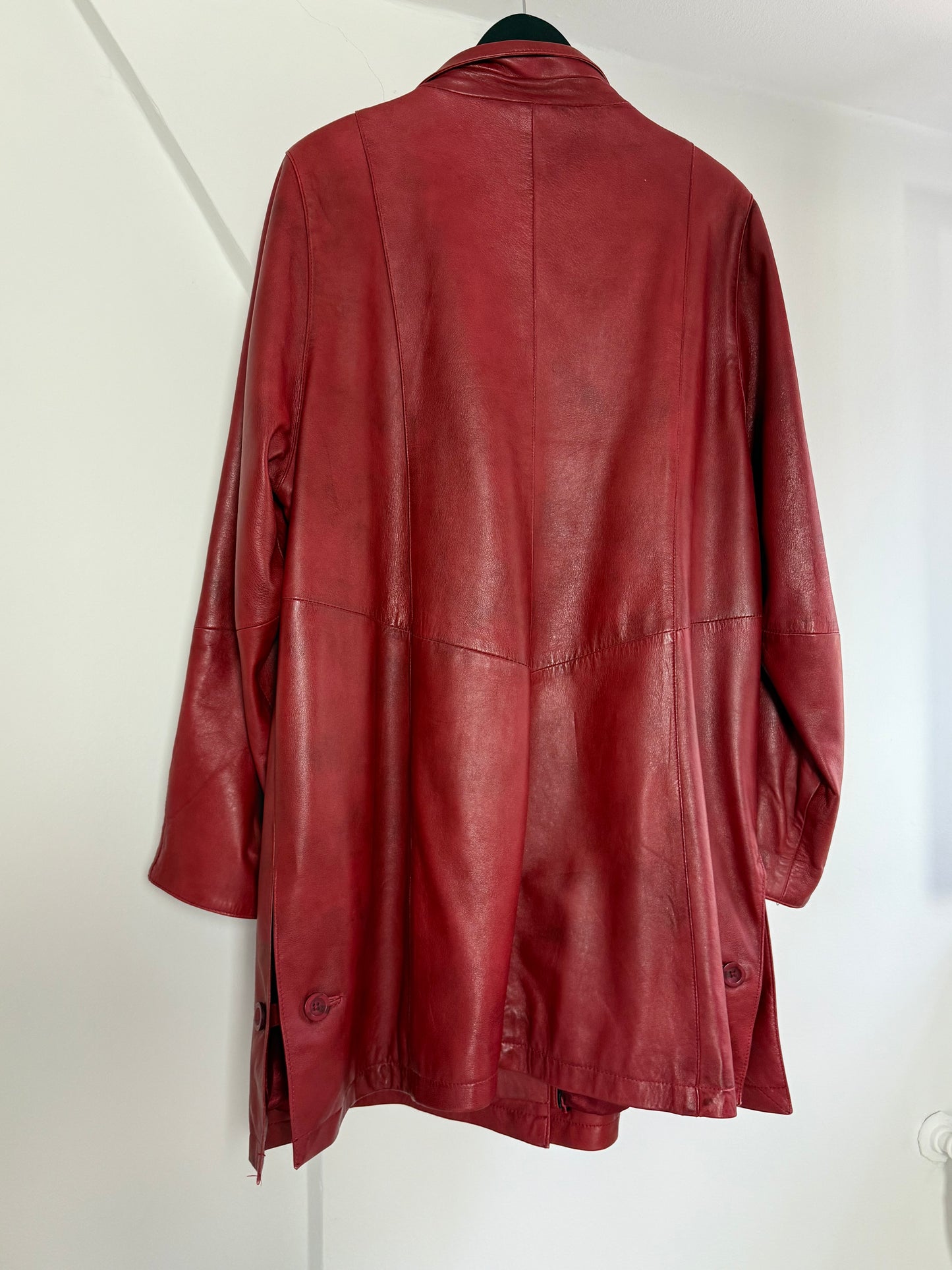Vintage Red Long Leather Jacket
