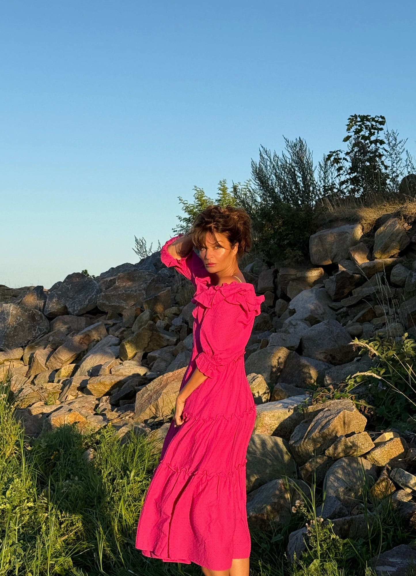 HOFMANN COPENHAGEN Fuchsia Maxi Dress with Ruffles