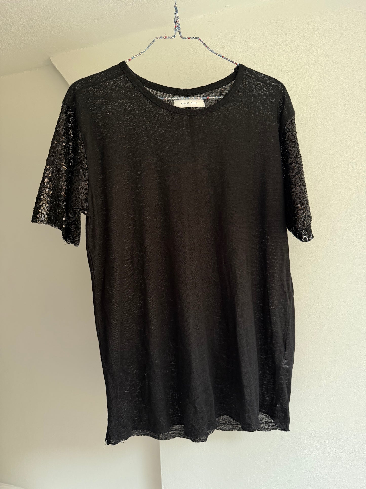 Anine Bing T-shirt with Sequin Sleeves