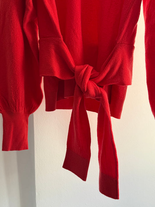 Vintage Ulla Johnson Red Merino Wool Tie Waist Sweater
