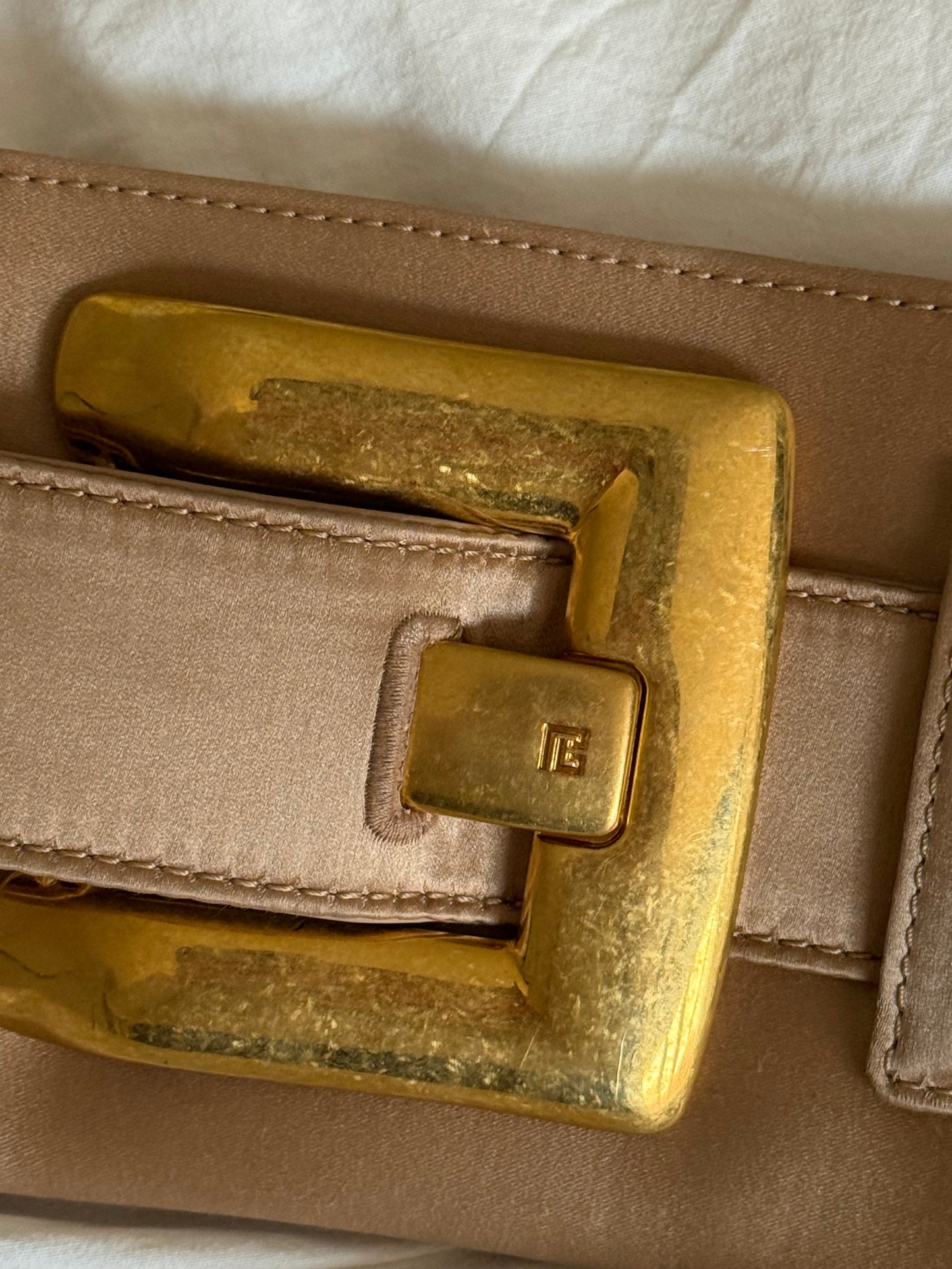 Balmain Rare Belt Clutch in Champagne with Gold Buckle