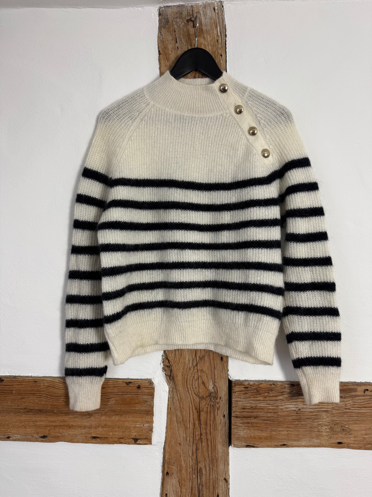 Sézane Sweater with Stripes and Gold Buttoms