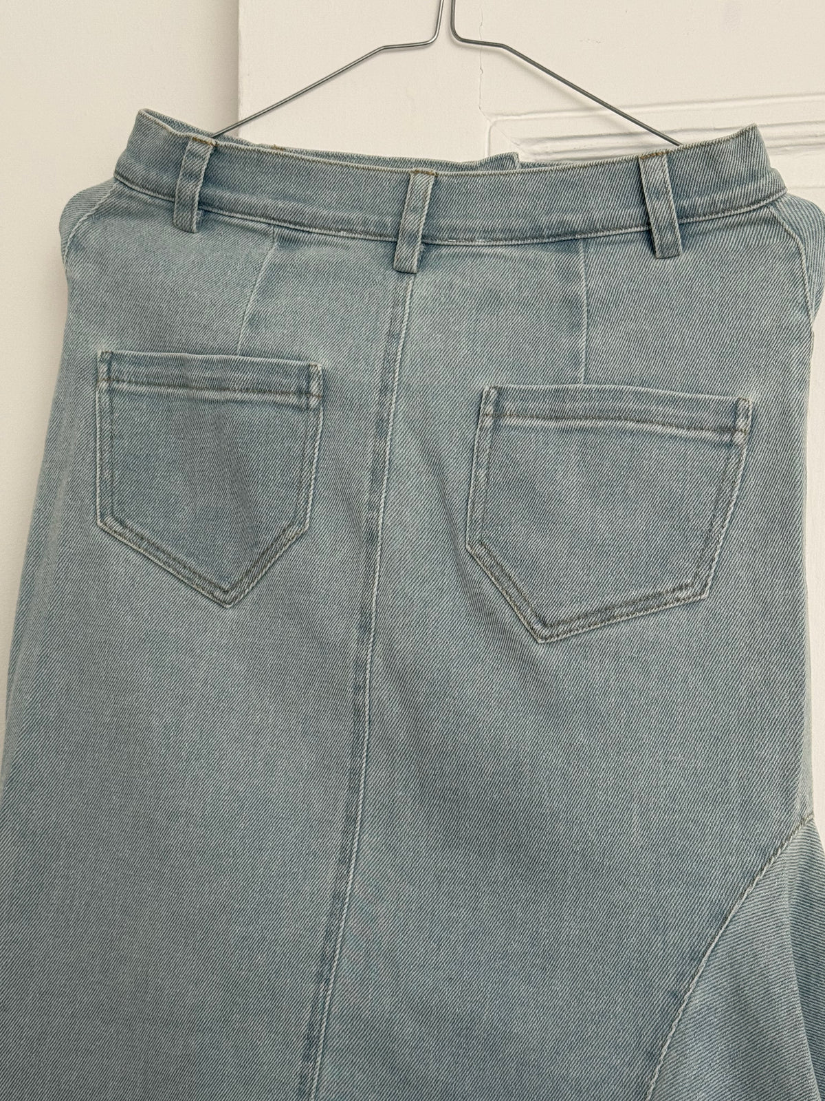 Naya Rea Asymmetric Flared Denim Midi Skirt