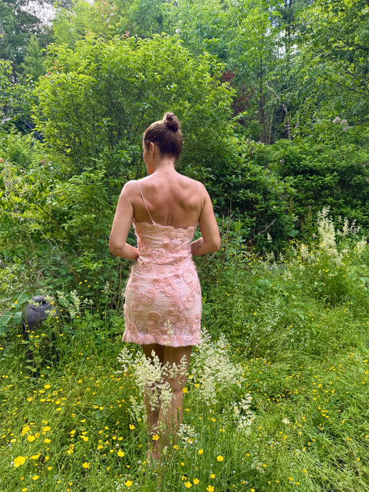 Vintage Blush 3D Floral Slip Dress