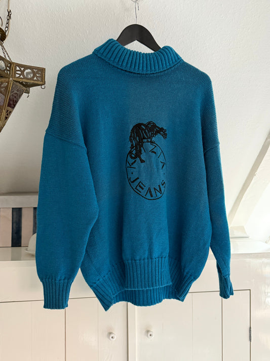 Vintage Krizia Wool Sweater with Jaguar and Logo Embroidery