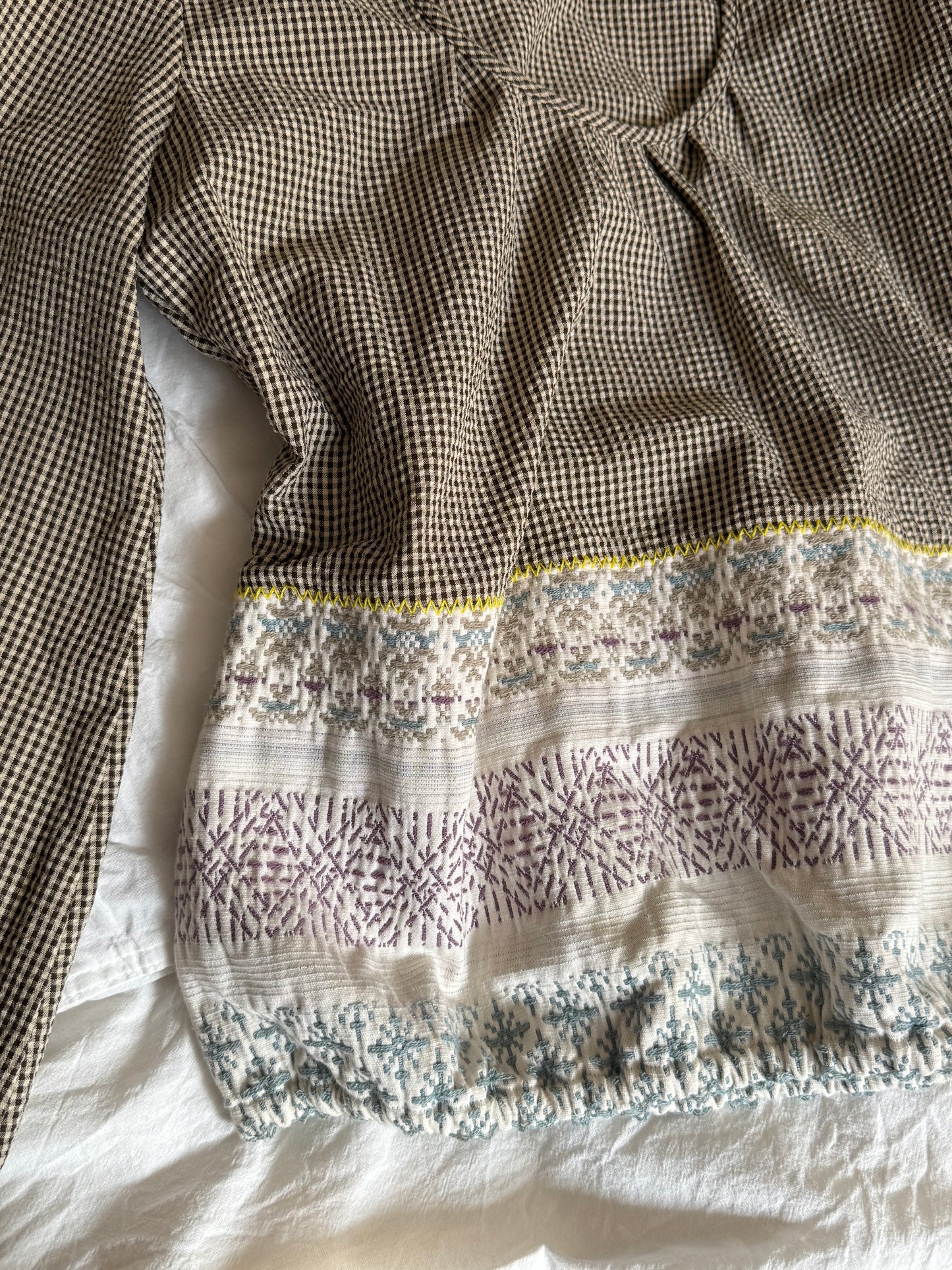 Christensen X Sigersen Brown Gingham Blouse with Decorative Woven Panel Size M