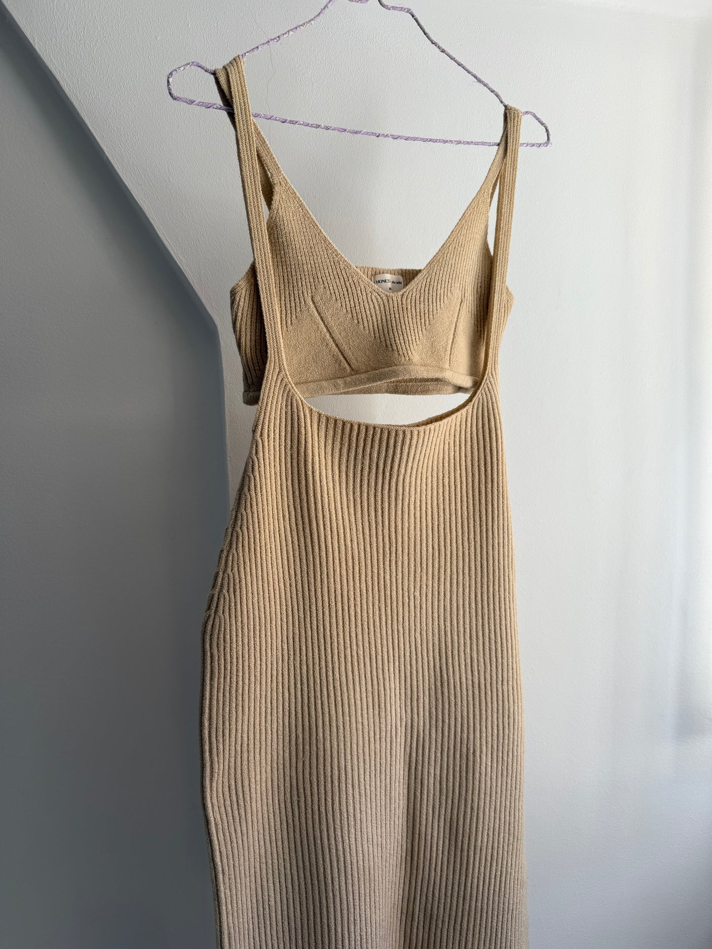 HONEST the label Beige Rib Knit Dress and Bralette Set
