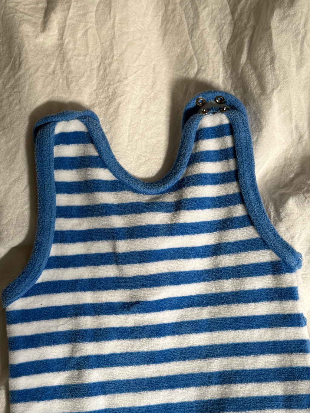 Vintage 1960s Striped Baby Romper with a Small Dog Motif