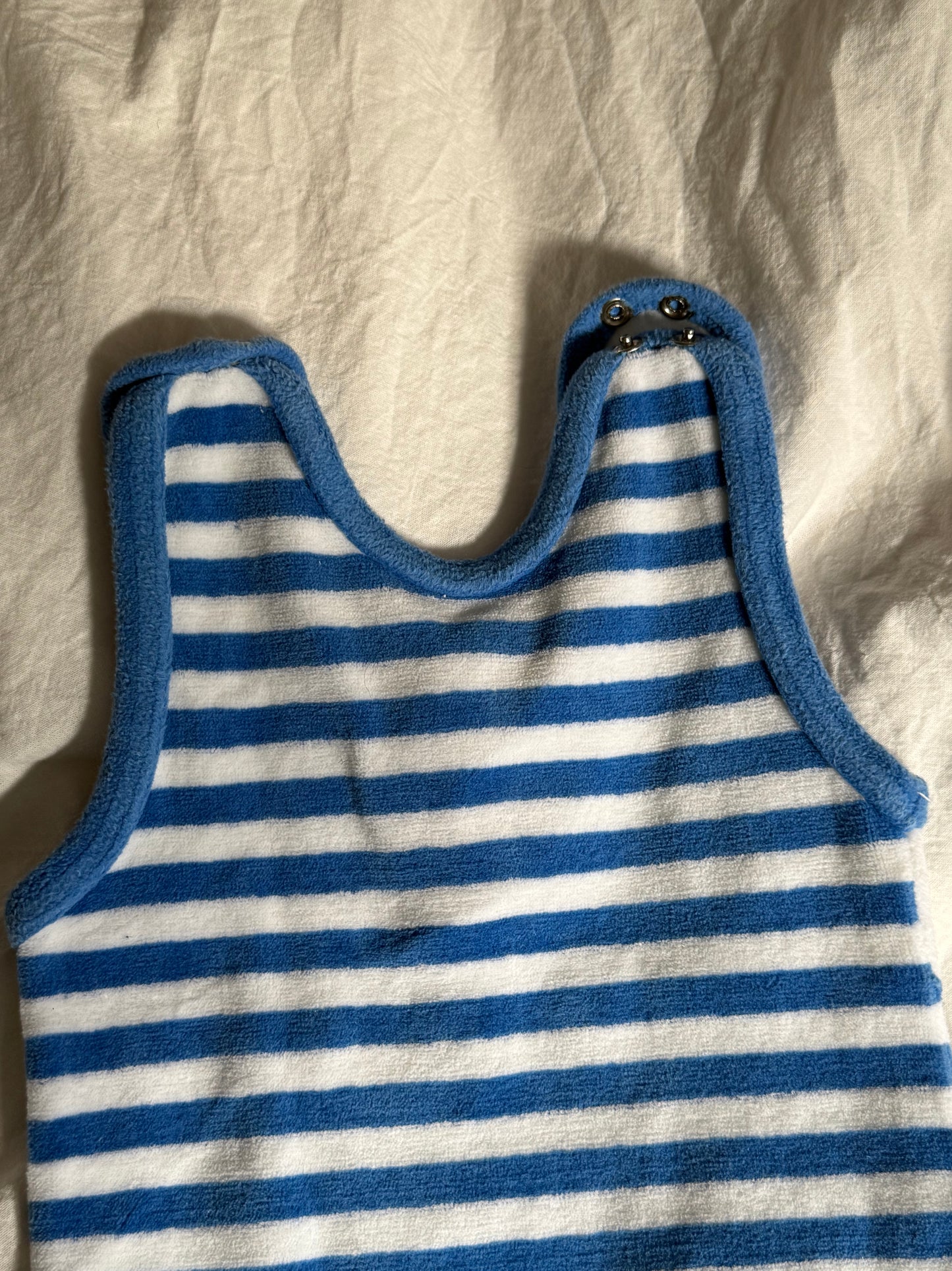 Vintage 1960s Striped Baby Romper with a Small Dog Motif